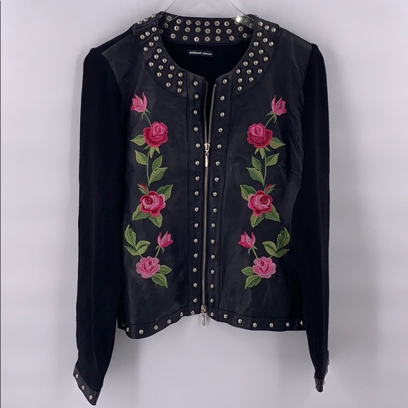 Michael Simon lambskin embroidery floral jacket L - Picture 3 of 6